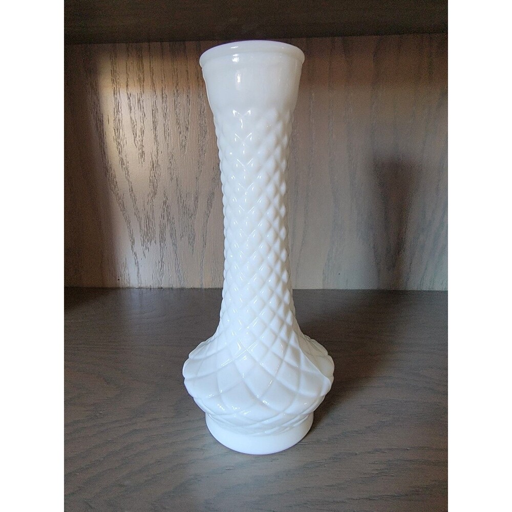 Vintage Randall Milk Glass Vase 9" Quilted Diamond Mid-Century Art Deco VTG